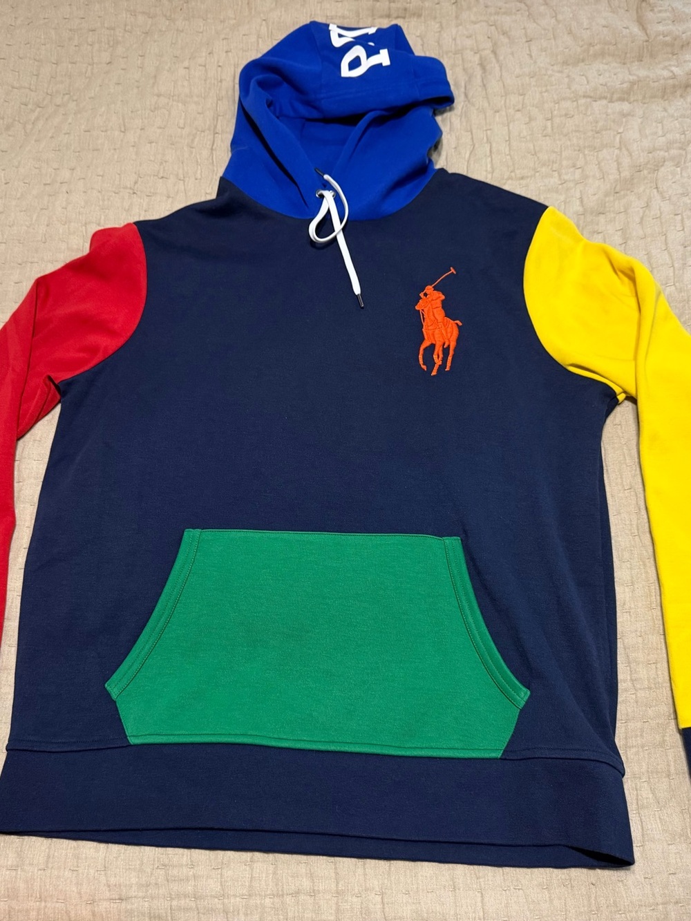 Ralph Lauren Colorblock Polo Bear Logo Hoodie - Navy/Red/Yellow/Green